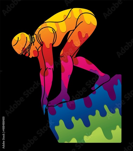 Swimming Sport Swimmer Action Cartoon Graphic Vector