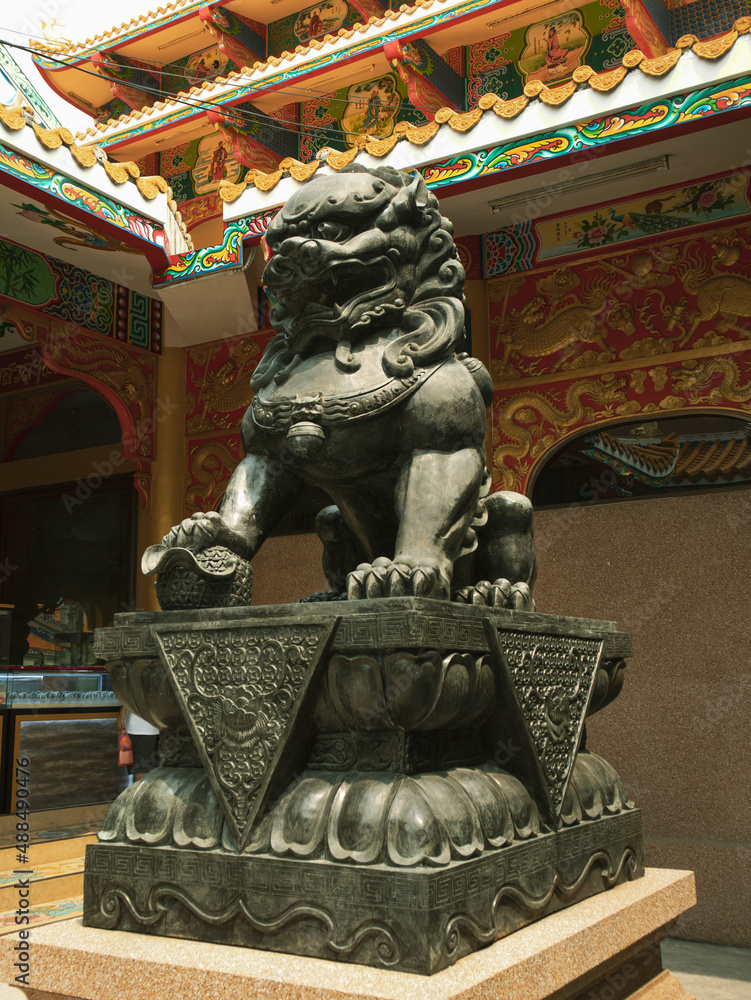 Chinese lion, metal temple