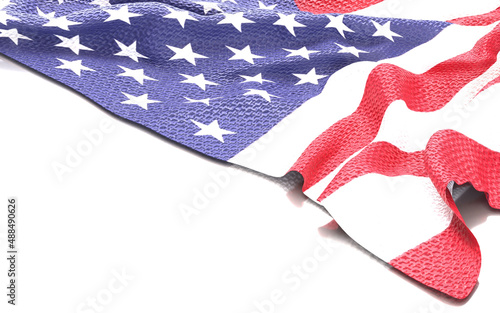 american usa flag with white background glossy reflection effect empty no people rendering wringkle for poster photo