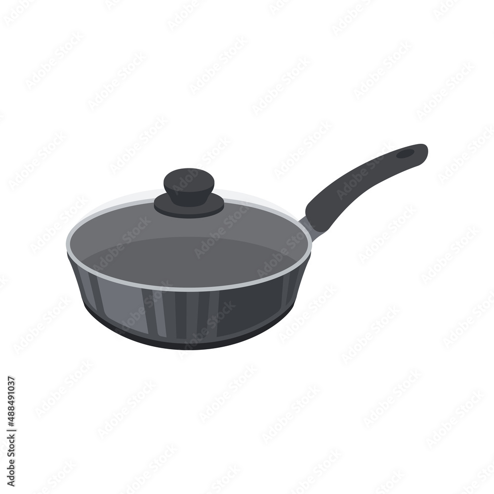 Black frying pan with lid. Vector illustration. Black frying pan with lid. Vector illustration.