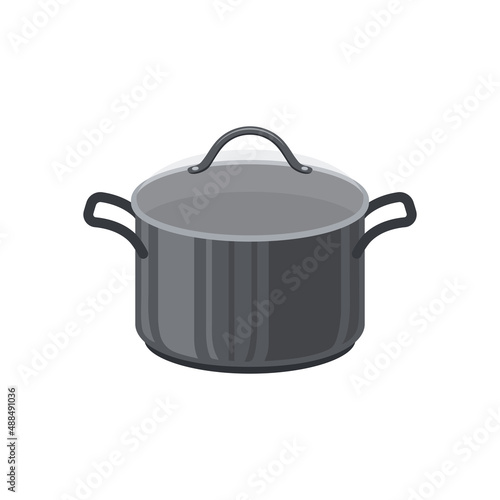 Black cooking pot with lid. Vector Illustration.