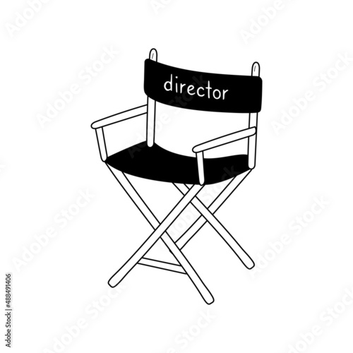 Movie director chair doodle line icon. Film director chair isolated doodle drawing element. Vector illustration photo