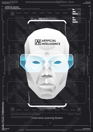 AI and technology concept. Abstract glowing colorful digital brain with circuit background. Futuristic design of an Artificial Intelligence brain with futuristic hud elements.