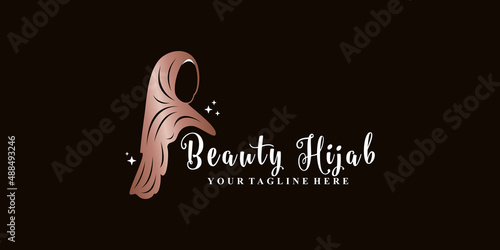 Beauty woman logo wearing hijab Premium Vector