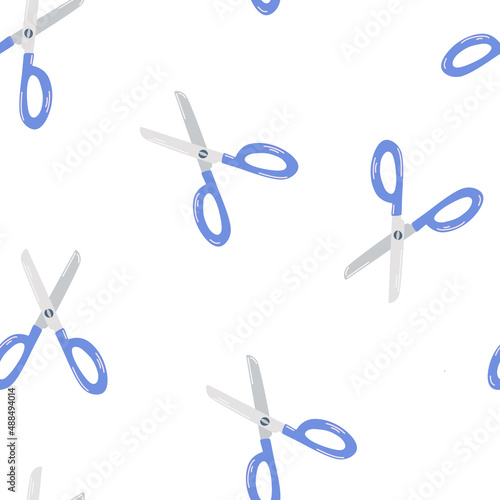 Scissors seamless pattern. School supplies. Perfect for hobbies, needlework, study and crafts. Sewing background and cloth design. Vector hand draw cartoon illustration.
