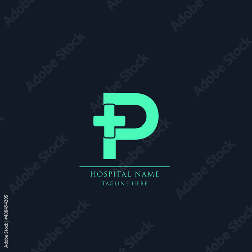Alphabet P initial letter medical or hospital logo icon.
