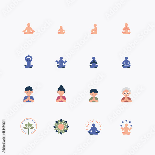Bundle of meditation yoga flat icons collection. simple  design vector