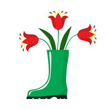Rubber boot with tulips bouquet icon
