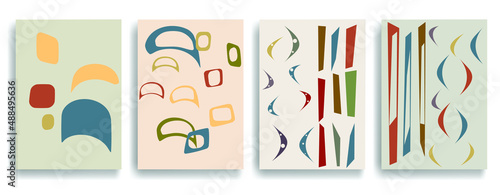 Vintage poster with mid century modern design elements . Wall art , home deco . Vector abstract shape.