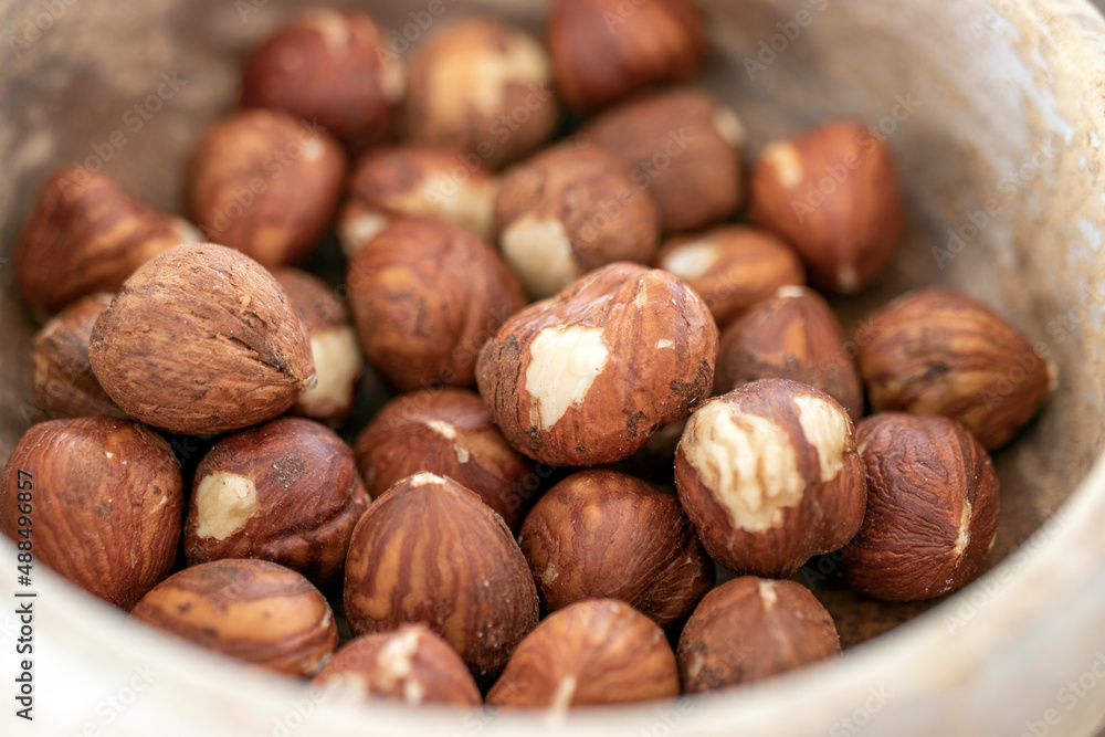 hazelnut kernels, isolated on wooden surface.. close-up hazelnut kernels, isolated on wooden surface.. close-up