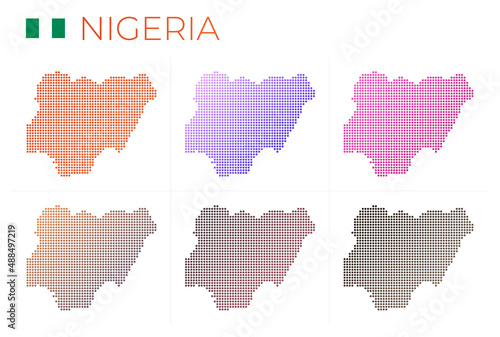 Nigeria dotted map set. Map of Nigeria in dotted style. Borders of the country filled with beautiful smooth gradient circles. Attractive vector illustration.