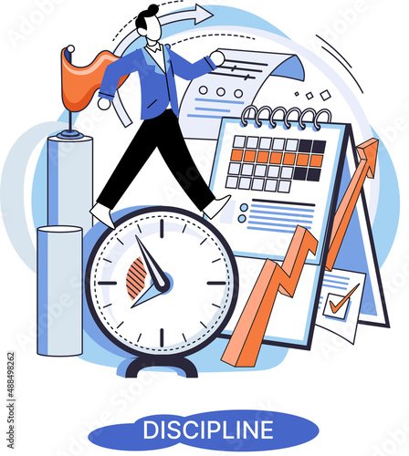 Self discipline and motivation concept. Time management, self management, self control, target. Project management, planning, implementation deadlines and process control, operational discipline