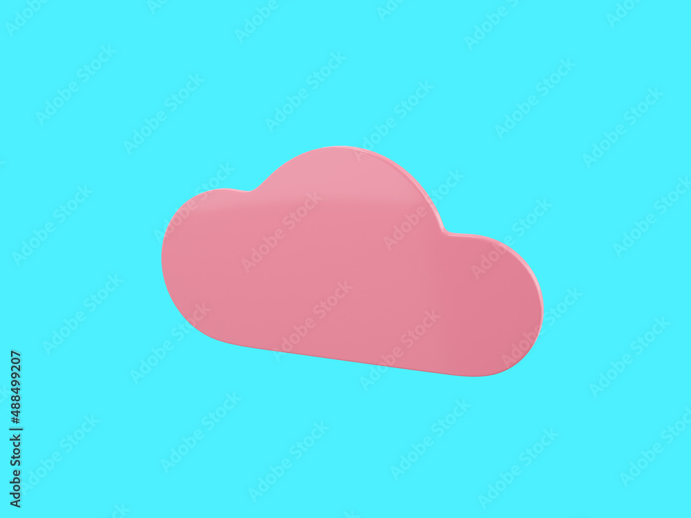 Pink single color cloud half view on blue monochrome background. Minimalistic design object. 3d rendering icon ui ux interface element.