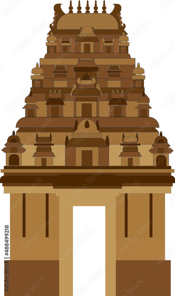 hindu temple vecor illustration , dravidian architecture tamilnadu , india  Stock Vector | Adobe Stock