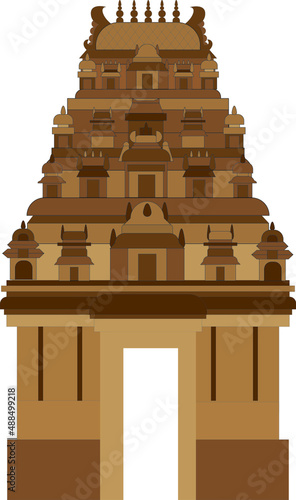 Hindu temple vector illustration , Dravidian architecture Tamil Nadu , India