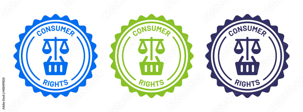 Obraz premium Consumer right icon badge. Customer law protection symbol vector illustration.