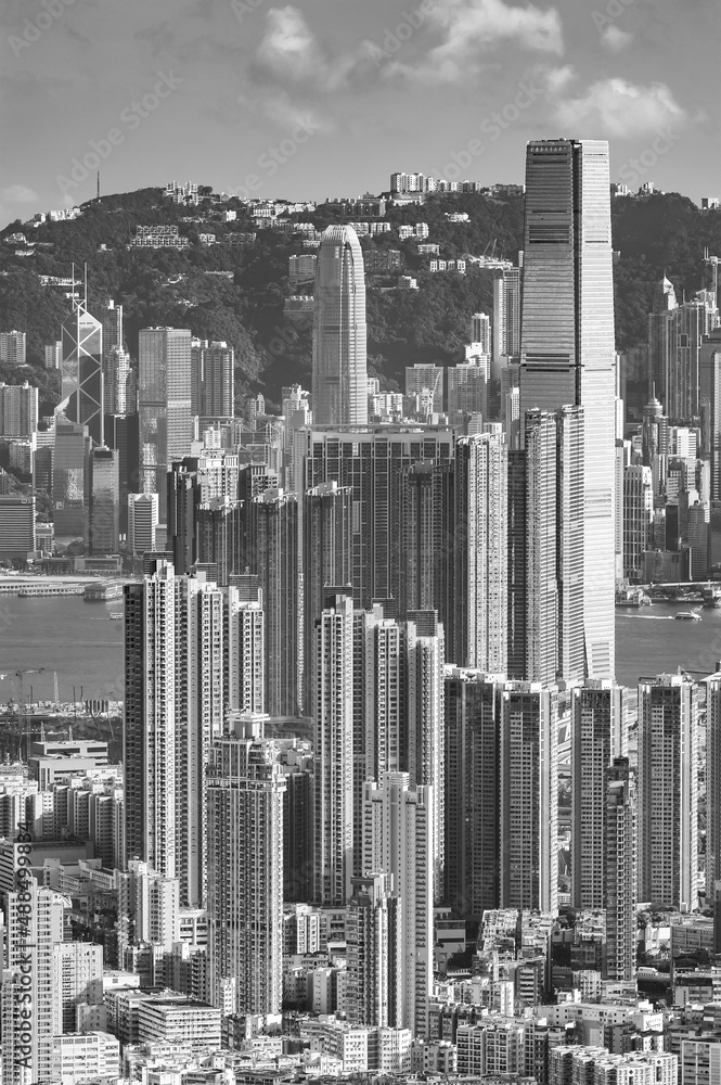 Aerial view of downtown district of Hong Kong city