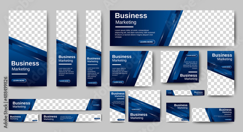 Abstract banner design web template Set, Horizontal header web banner. Modern Gradient Blue cover header background for website design, Social Media Cover ads banner, flyer, invitation card