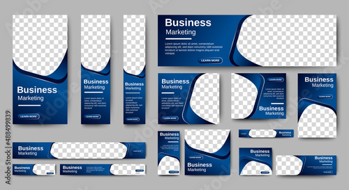 Abstract banner design web template Set, Horizontal header web banner. Modern Gradient Blue cover header background for website design, Social Media Cover ads banner, flyer, invitation card