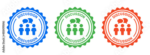 Discussion icon vector illustration. Team discussion icon on round design.