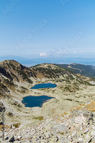Mountain Landscape with two lakes with Blue Water in Rila Mountain, Bulgaria