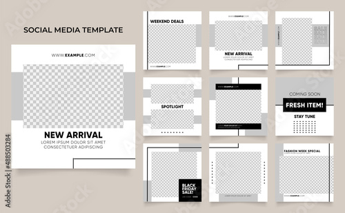 social media instagram and facebook feed post template in black and white color