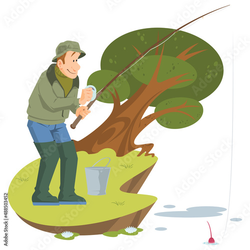 Fisherman with fishing rod. Illustration for internet and mobile website.