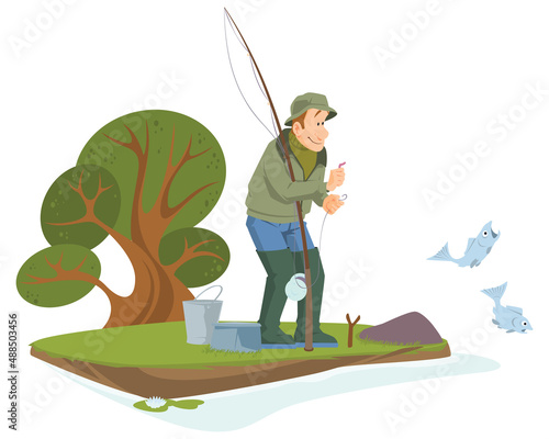 Fisherman with fishing rod. Illustration for internet and mobile website.