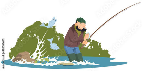 Fisherman with fishing rod. Illustration for internet and mobile website.