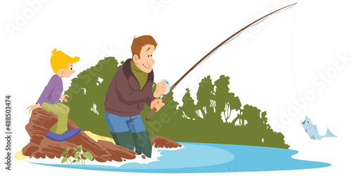 Fisherman with fishing rod. Illustration for internet and mobile website.