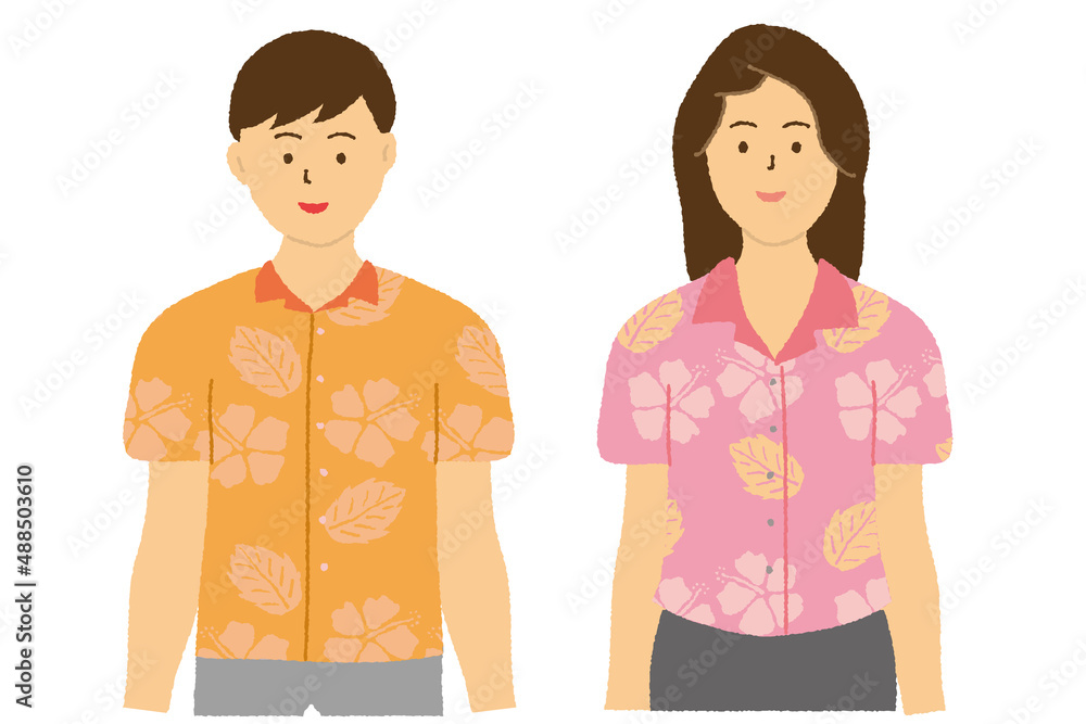 笑顔の沖縄の若い男女