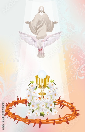 background with distinctive symbols of holy communion 