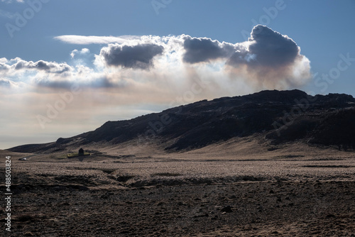 Clouds of smoke over the Fagradalsfjall volcano in Iceland photo