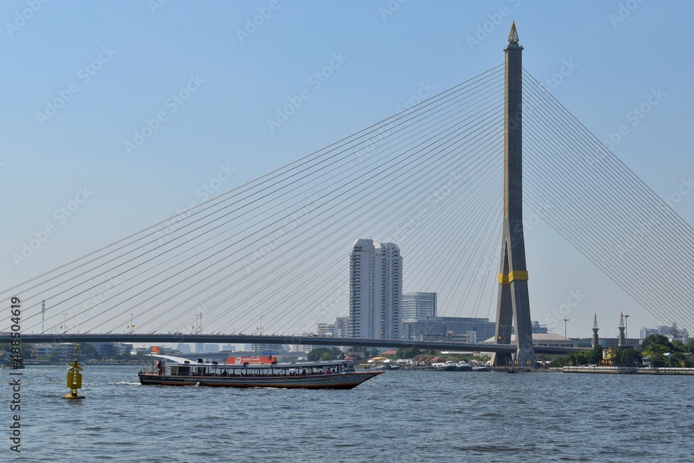 Rama VIII Bridge is a cable-stayed bridge crossing the Chao Phraya River in Bangkok, Thailand. This bridge is 475 meters long with a height of 160 meters.