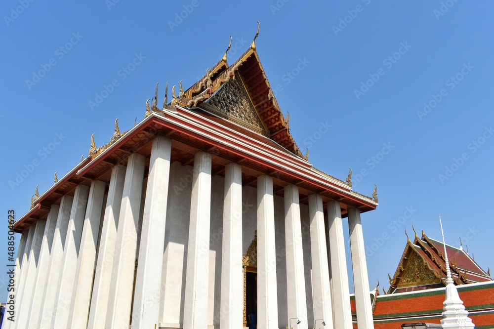 Naklejka premium Temple hall of Wat Saket. Is the place of the Golden Meditating Buddha statue. Located in Bangkok, THAILAND.