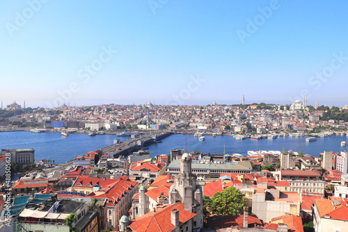 Aerial view of Istanbul, Suleymaniye Mosque and Bosphorus, Turkey. Top view from Galata Tower