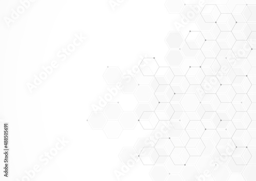 Digital technology background. Abstract hexagons background with black lines and dots. Design for science, medicine or technology