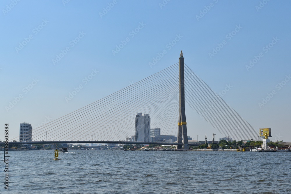 Rama VIII Bridge is a cable-stayed bridge crossing the Chao Phraya River in Bangkok, Thailand. This bridge is 475 meters long with a height of 160 meters.