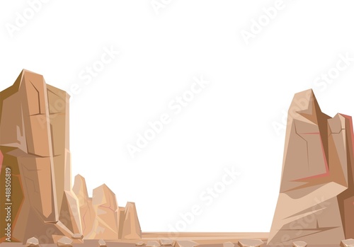 Rocky cliffs. Peaks of rocky mountains. Stone landscape. Isolated on white background. Illustration vector
