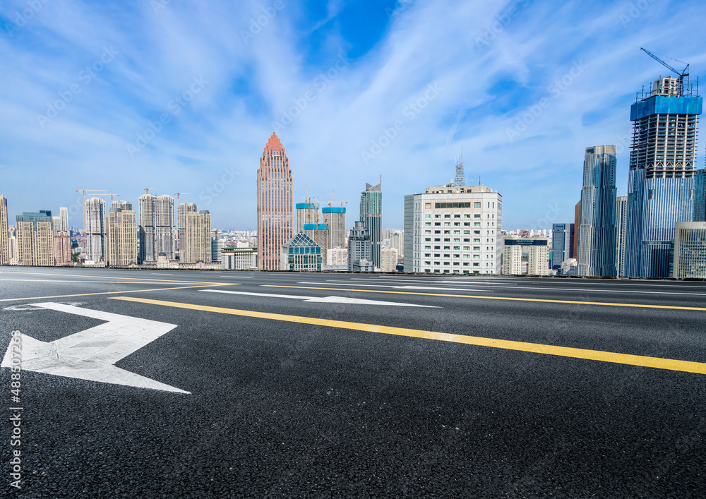Road and Chinese modern city buildings background Road and Chinese modern city buildings background