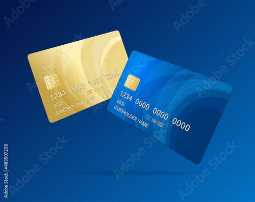 Realistic Detailed 3d Falling Different Credit Debit Card Mockup Set. Vector