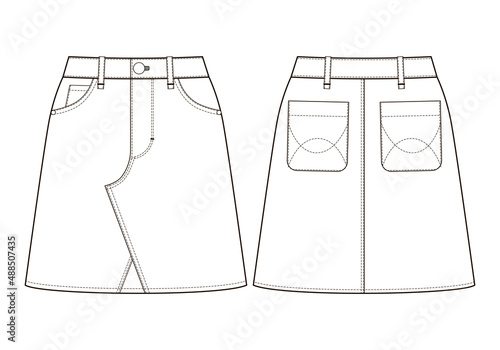 Fashion technical drawing of  denim mini skirt