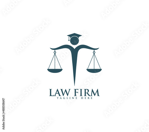Lawyer legal law firm logo with scale icon and judge on white background vector image.