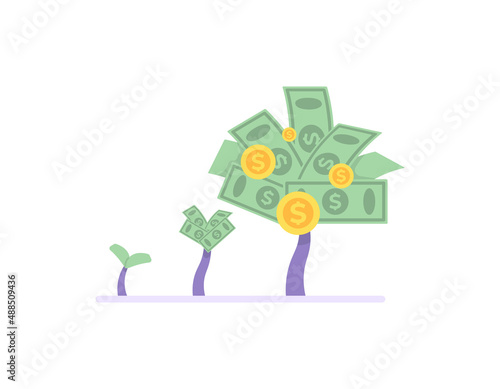 money tree evolution or growth illustration. metaphor or investment concept. flat cartoon style. vector design. elements, landing page, ui