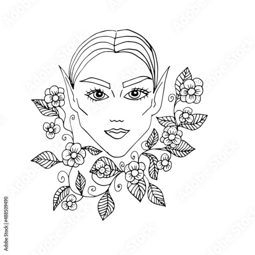 girl's face in colors black and white
