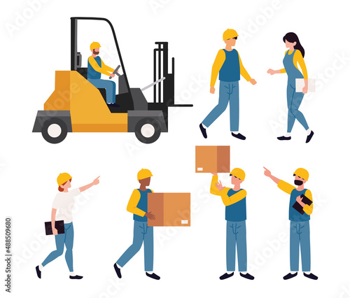 warehouse workers logistics, set © djvstock