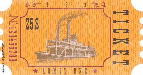 vector image of an old vintage misissippi steamboat ticket	