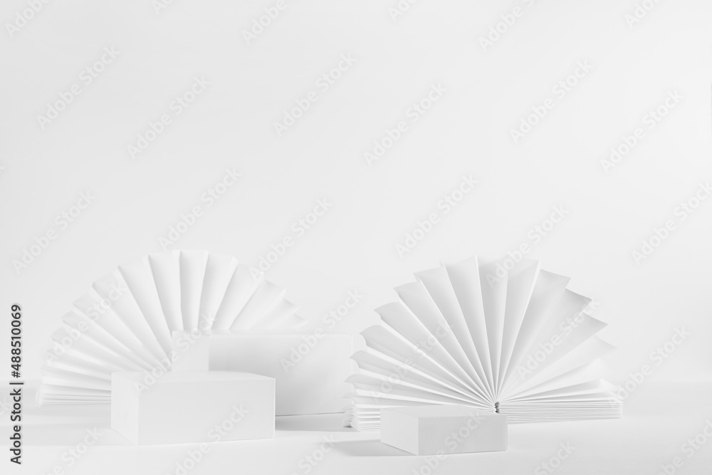 White soft light abstract scene with set of three different size ...