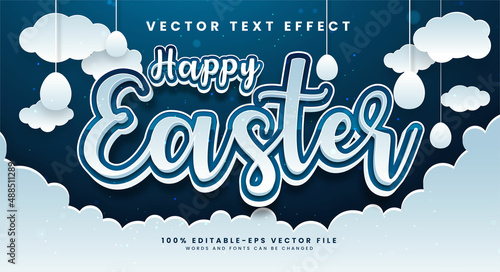Canvas Print Happy easter editable text style effect with paper cut style.