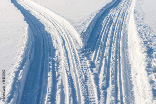 Wallpaper Mural Two snowmobile roads close-up. Torontodigital.ca